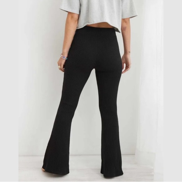 Aerie waffle pull on flare pants black size small - Picture 6 of 6